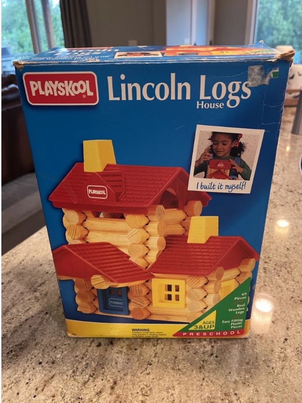 Retro 1990s Playskool Lincoln Logs House Set - Real Wooden Blocks & Original Box